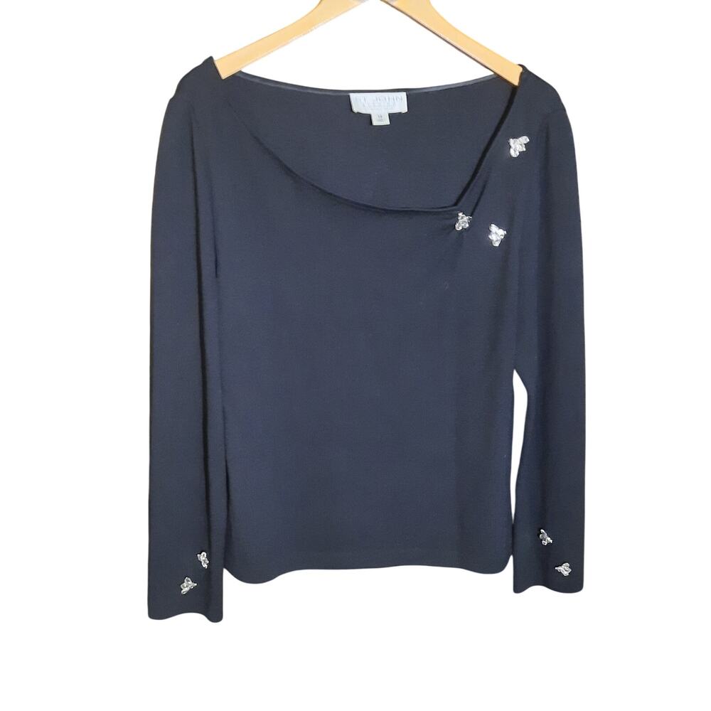 St John Evening By Marie Gray Womens Black Sweater Subtle Embellishment Size 14